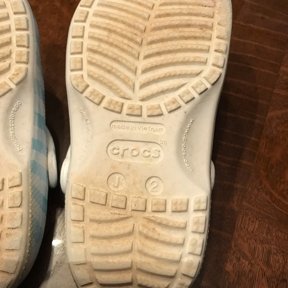 CROCS Kids Gingham Clogs in Light Blue and White